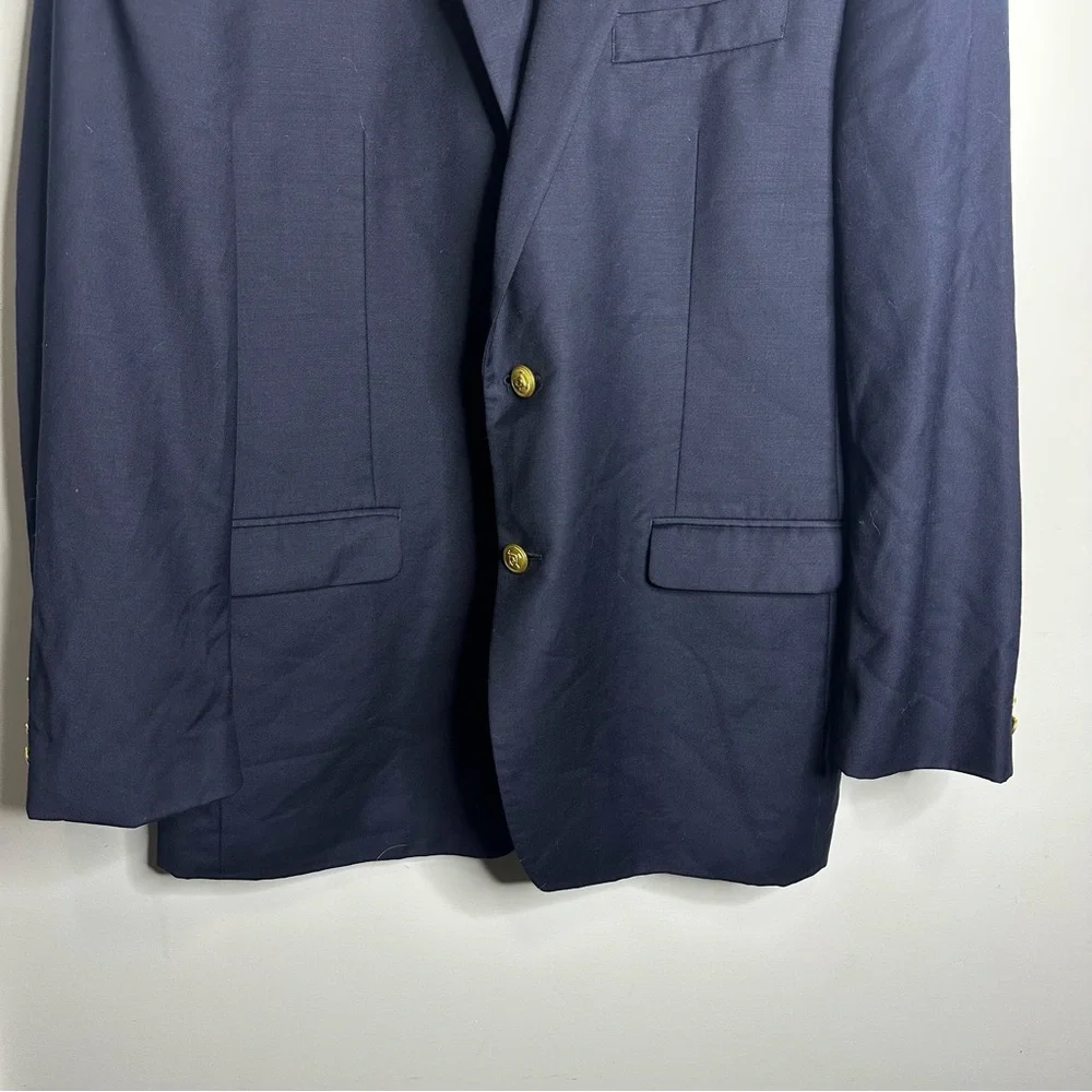 Men’s Lauren Ralph Lauren Size 43L Gold Button‎ Navy Blue Suit Jacket 100% Wool